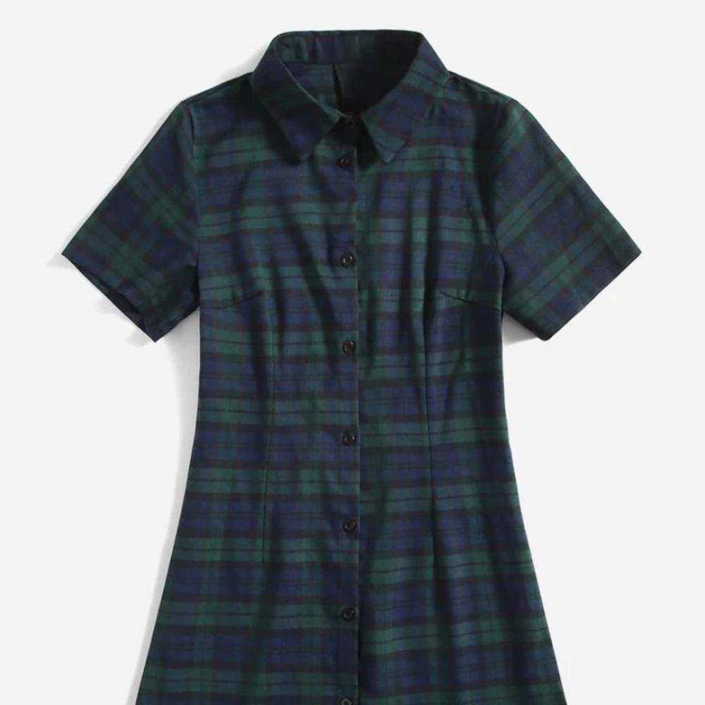 Green blue plaid mini dress